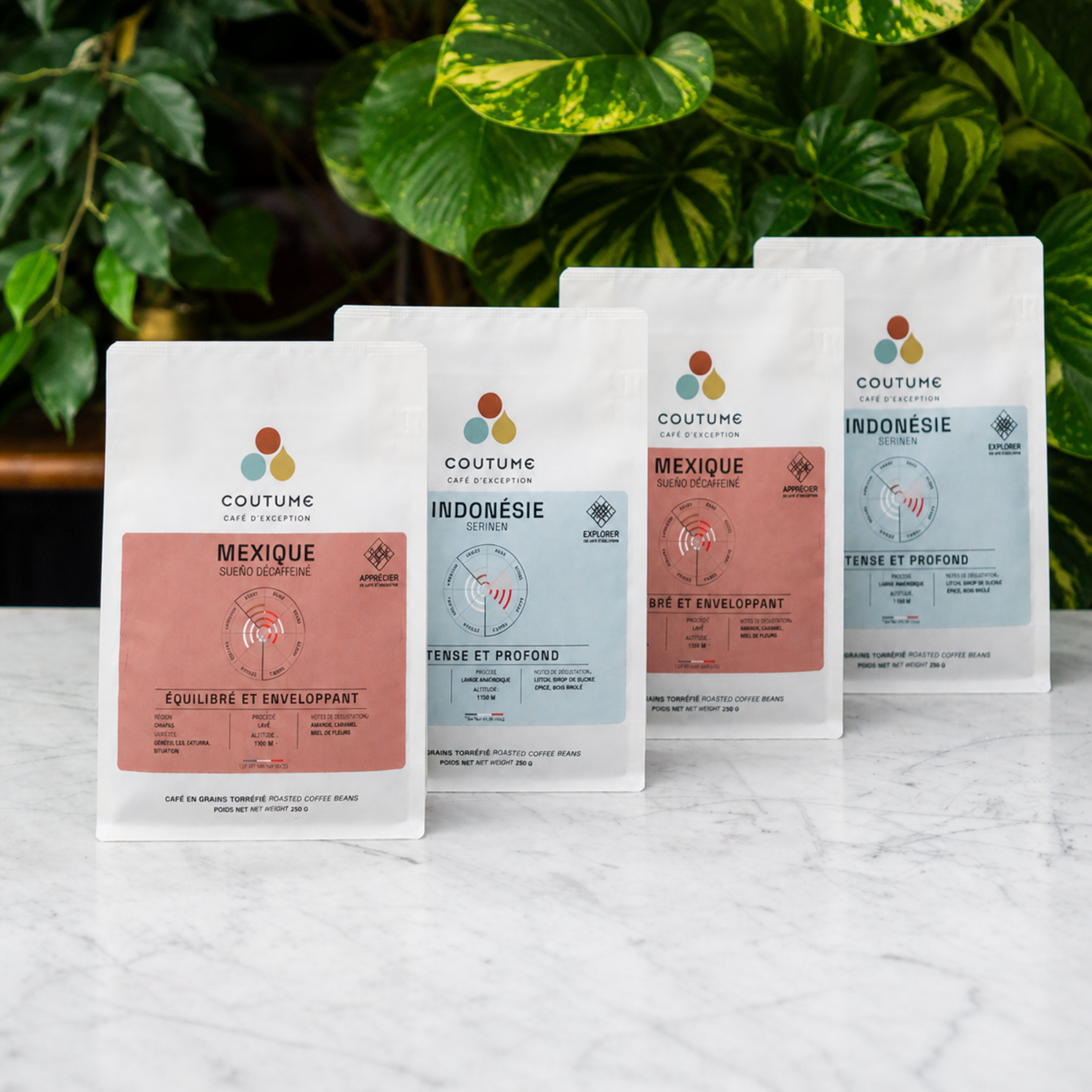 Quatre sachets de café de spécialité Coutume Café pour l’abonnement Coffee Addict