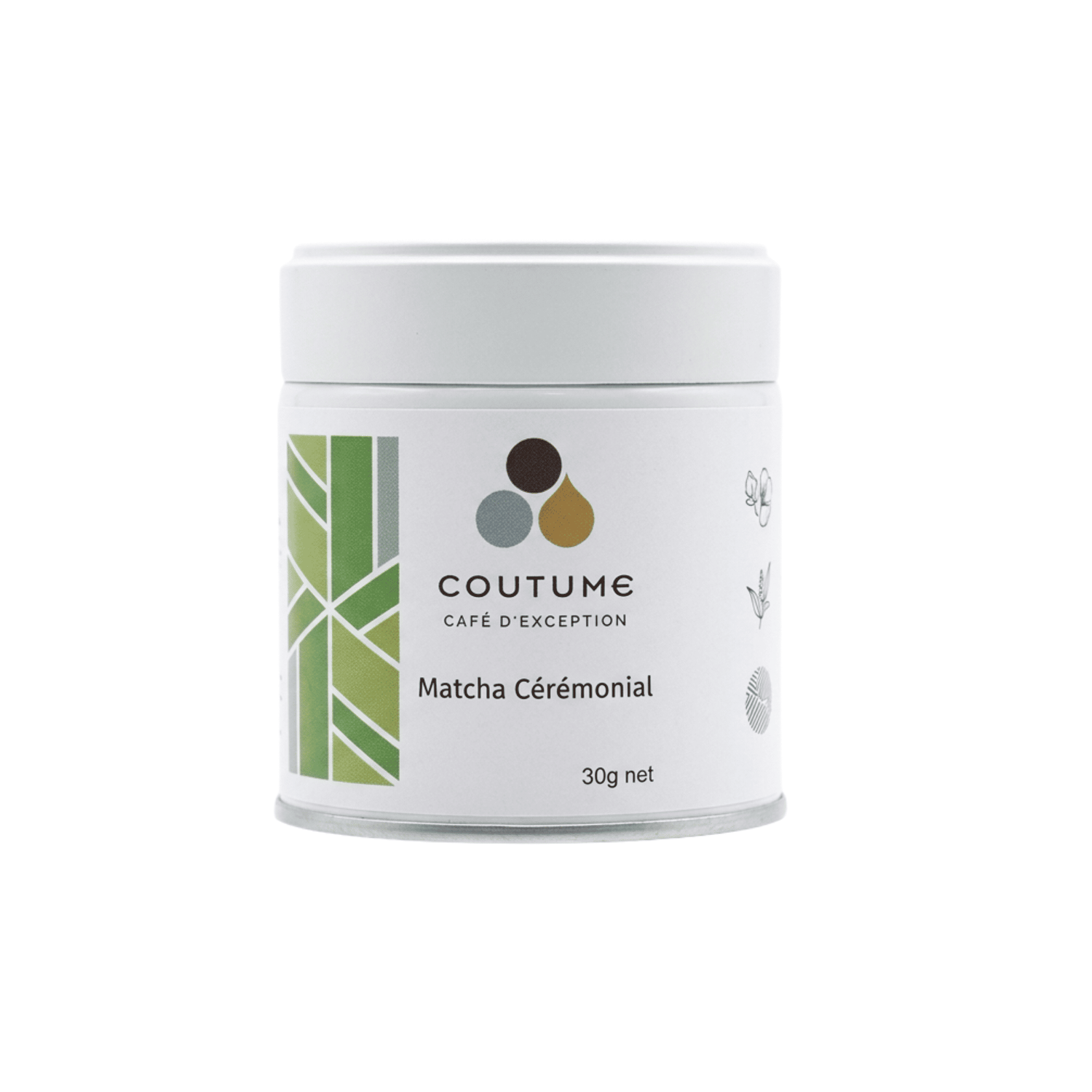 Matcha cérémonial 30g sélectionné par Coutume Café, idéal pour une préparation en matcha latte ou en dégustation traditionnelle.