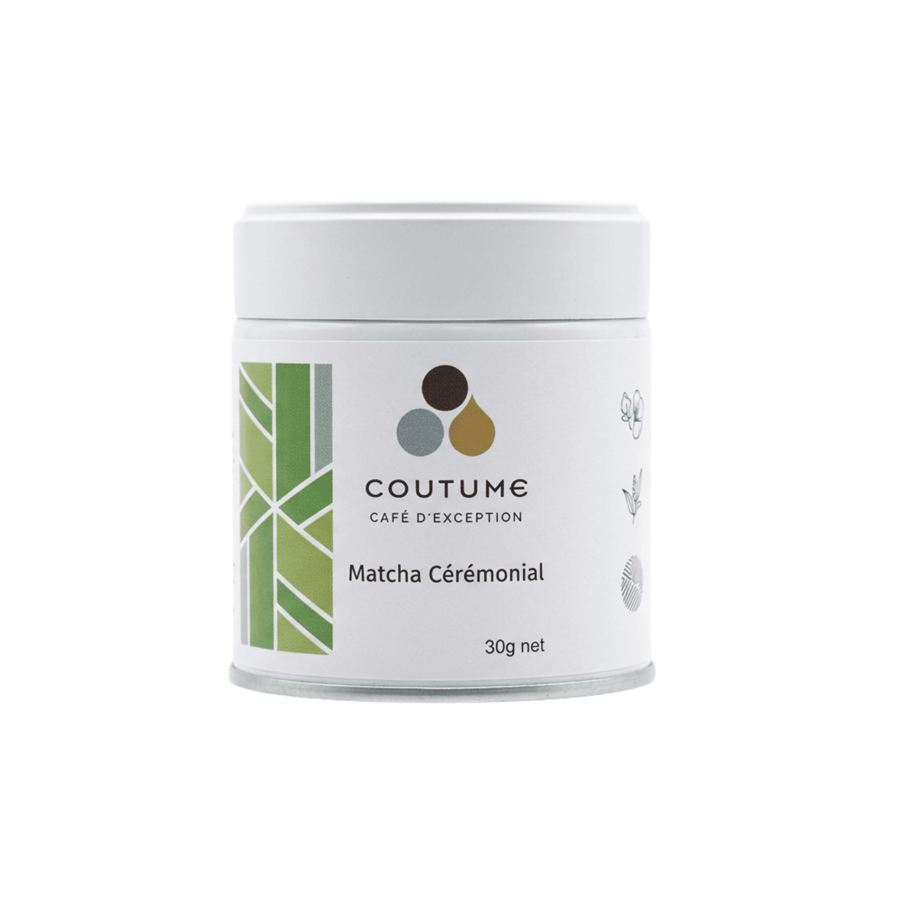 Matcha cérémonial 30g sélectionné par Coutume Café, idéal pour une préparation en matcha latte ou en dégustation traditionnelle.